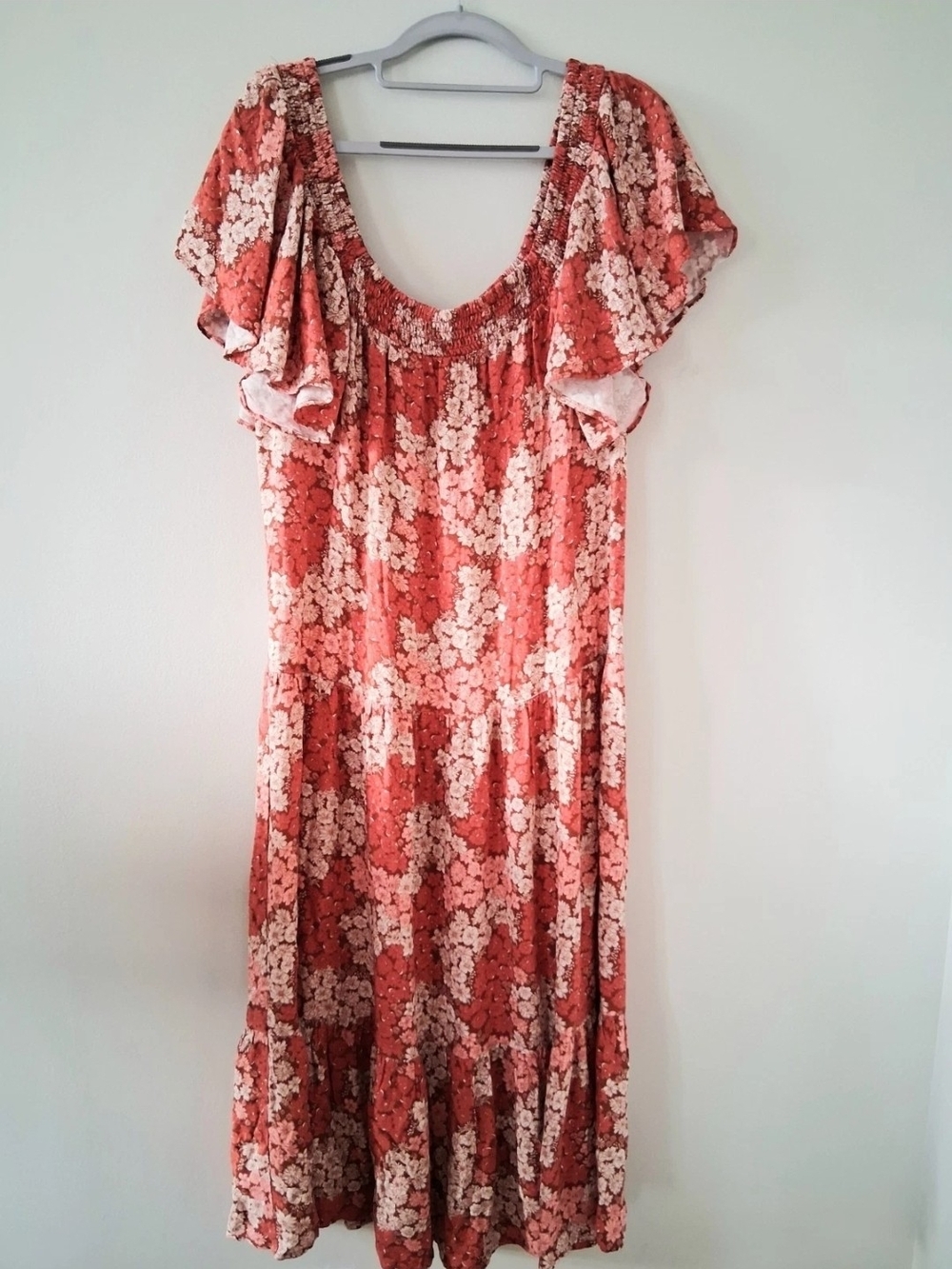 Jacquie the Label Dress Midi Ruffle cap sleeve Floral Pink Multicolor Sz Lg